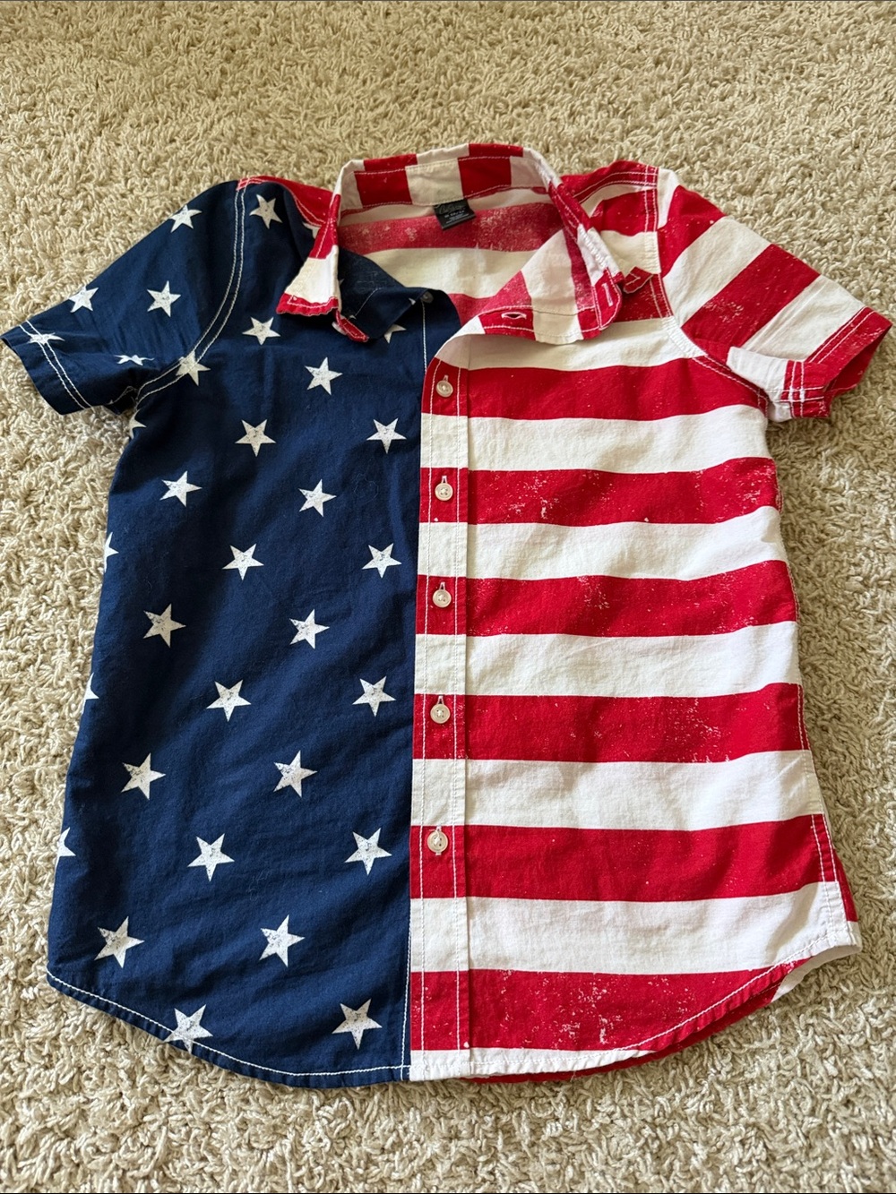 Kids' Short-Sleeve American Flag Button-Up Shirt (10/12)